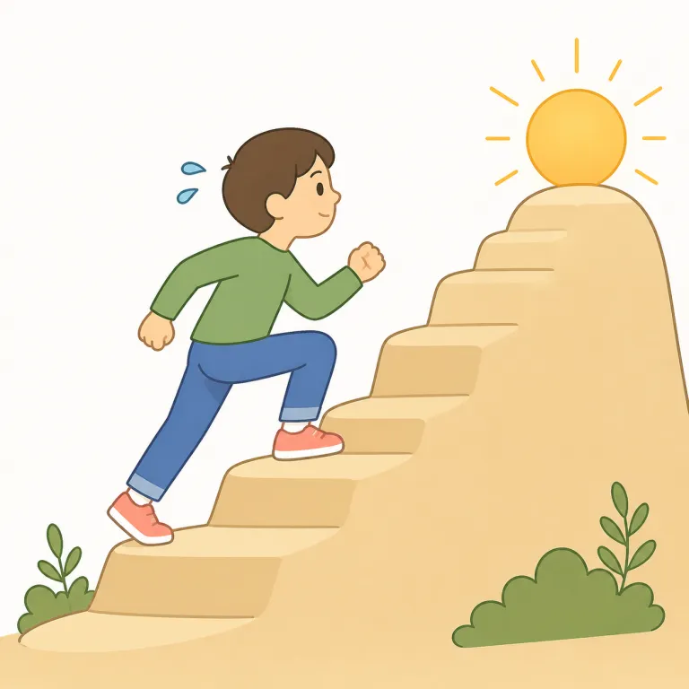strive（努力する・動詞）の覚え方イラスト — このエントリでは strive を、目標に向けて意識的に「努力する」という意味で覚えます