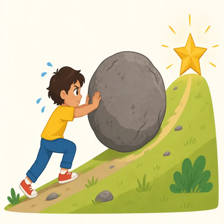 strived（努力した・動詞）の覚え方イラスト — strive は try より強く、ただ試すのでなく「目標に向かって懸命に食らいつく」感じで覚えると残りやすいです