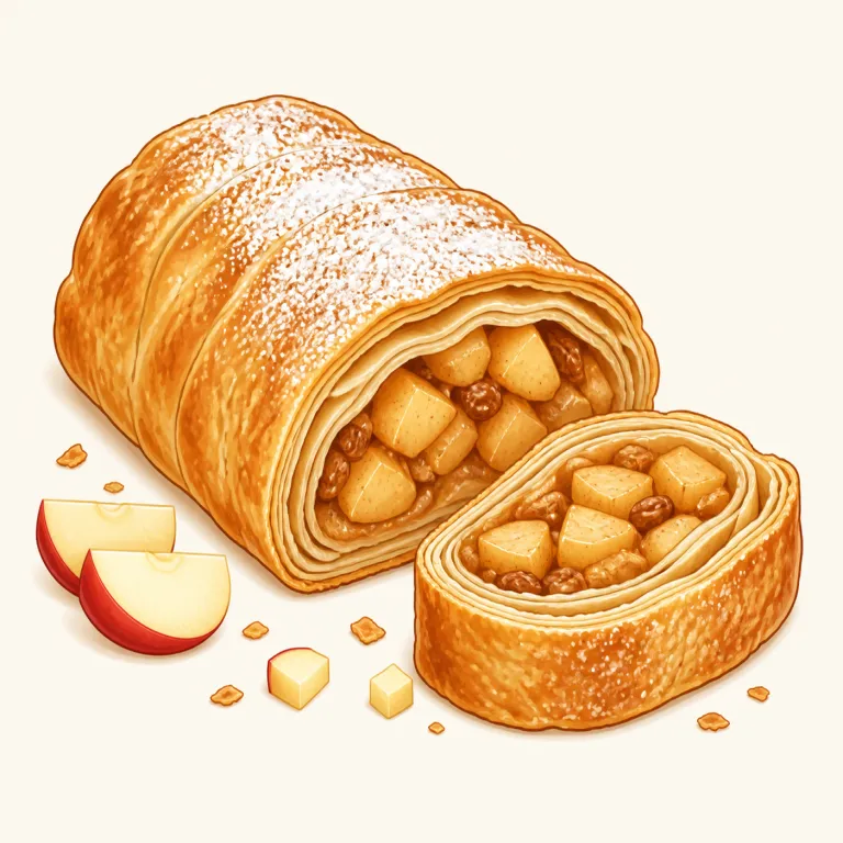 strudel（シュトルーデル・名詞）の覚え方イラスト — このエントリでは strudel を日本語の料理名「シュトルーデル」として覚えます