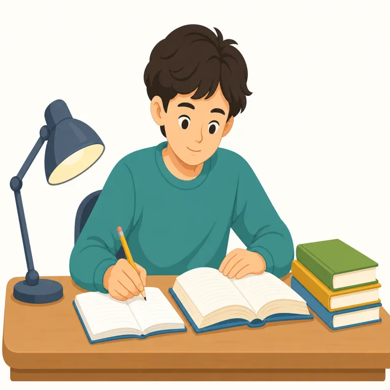 study（勉強する・動詞）の覚え方イラスト — study は student（学生）とセットで覚えると定着しやすい