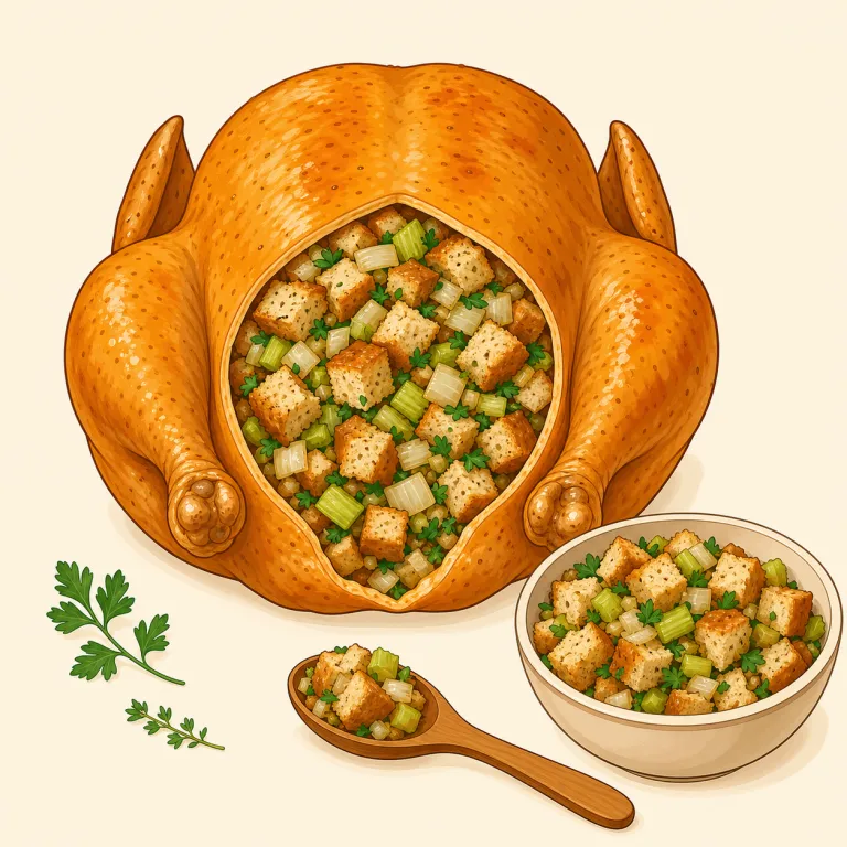 stuffing（詰め物・名詞）の覚え方イラスト — stuffingは「中にstuffしたもの」と見ると覚えやすい
