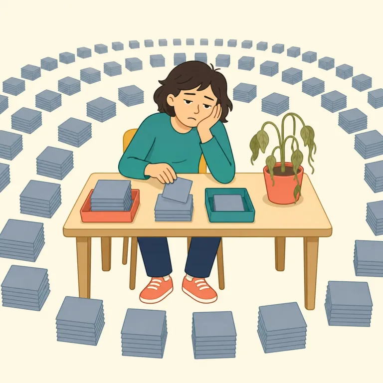 stultifyingly（うんざりするほど・副詞）の覚え方イラスト — stultifying「知性や活力を奪うほど退屈な」に、副詞語尾 -ly が付いた形です
