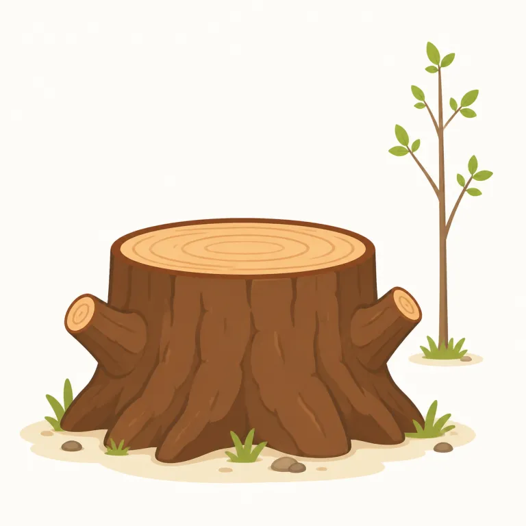stumpy（短く太い・形容詞）の覚え方イラスト — stump は「切り株」や「短く残った部分」を表す語です