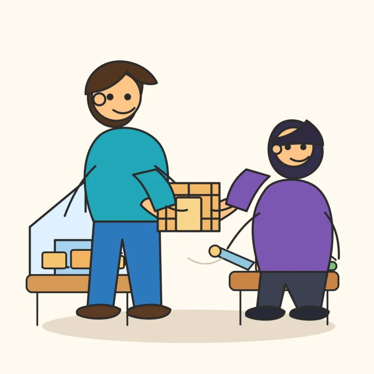 subcontracted（下請けに出された・動詞）の覚え方イラスト — これは subcontracted の「下請けに出す」という動作そのものではなく、仕事や工程がすでに別業者へ回された状態を表す受け身的な読みです