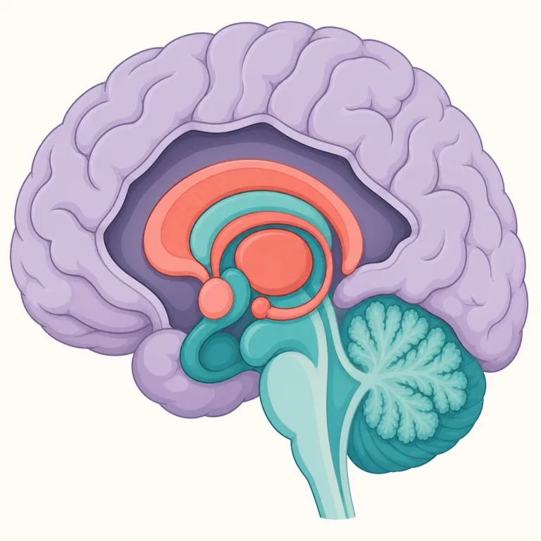 subcortical（皮質下の・形容詞）の覚え方イラスト — sub- は submarine, subcutaneous などと同じく「下・内側」を示すので、cortical（皮質の）を知っていれば「皮質の下にある」と取りやすい語です