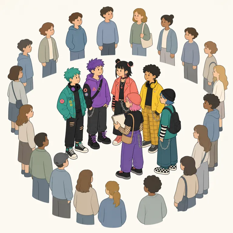 subculture（サブカルチャー・名詞）の覚え方イラスト — sub- は「主役ではない側・下位の」という形でよく出る接頭辞で、subtitle（字幕）や subcategory を知っていると感覚がつかみやすいです