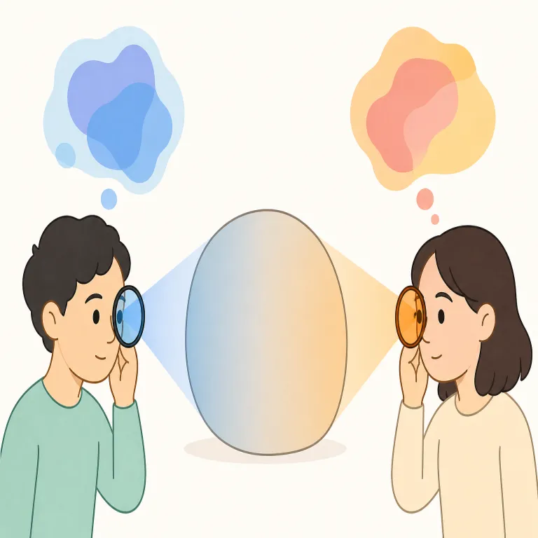subjectively（主観的に・副詞）の覚え方イラスト — subjective を知っていれば -ly で「主観的に」