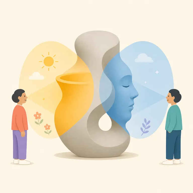 subjectivity（主観性・名詞）の覚え方イラスト — subjective（主観的な）を名詞化した形で、まずは subjective ↔ objective の対比で覚えると残りやすいです