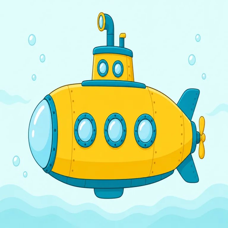 submarine（潜水艦・名詞）の覚え方イラスト — 名詞の submarine は「海中にあるもの」全般ではなく、水面下で動ける軍用の船を一語で指す形です