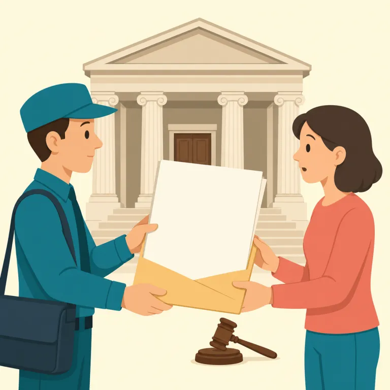 subpoena（召喚状・名詞）の覚え方イラスト — subpoena は法廷語として、court, witness, documents とセットで覚えると定着しやすいです