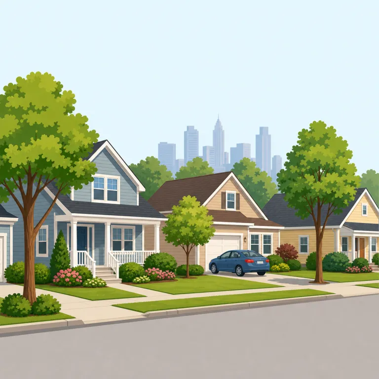 suburban（郊外・形容詞）の覚え方イラスト — suburb「郊外」を知っていれば、その形容詞が suburban「郊外の」
