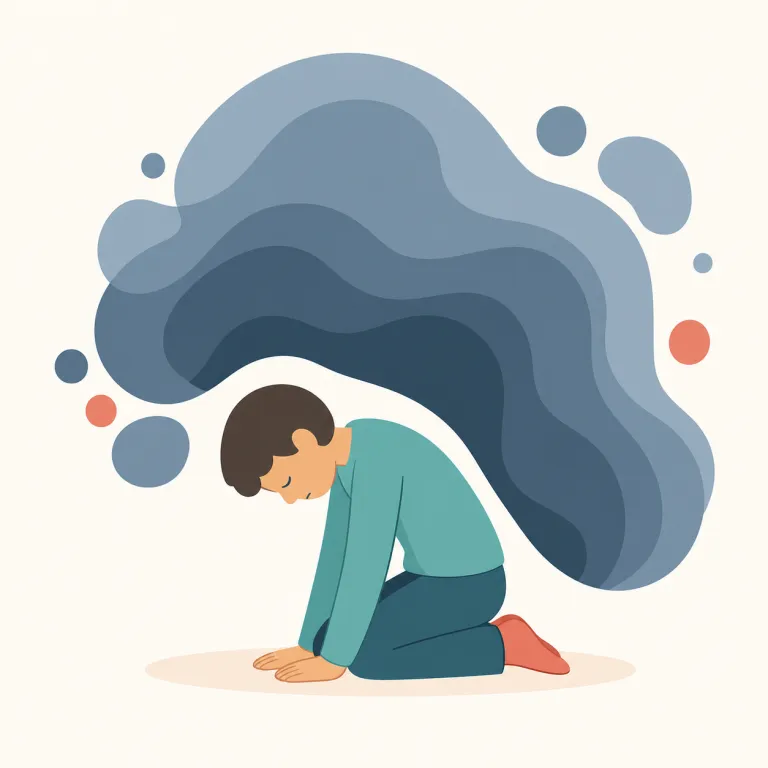 succumb to（〜に屈する・句動詞）の覚え方イラスト — succumb は、強い力の前で抵抗できずに倒れるようなイメージで覚えると、「〜に屈する」につながります