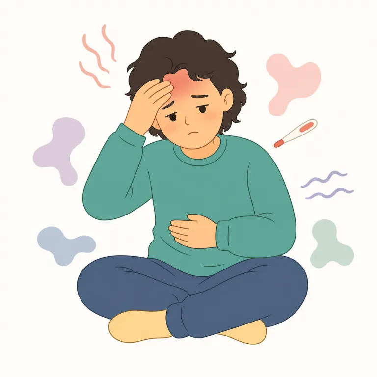 suffer from（〜に苦しむ・句動詞）の覚え方イラスト — suffer from は、from の後ろに苦しみの原因を置き、「そのせいで困った状態が続く」と表す形です
