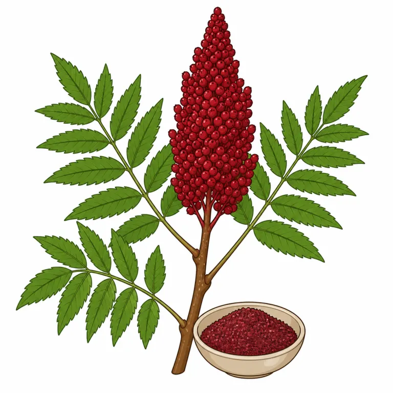 sumac（スーマック、香辛料に使うウルシ科植物・noun）の覚え方イラスト