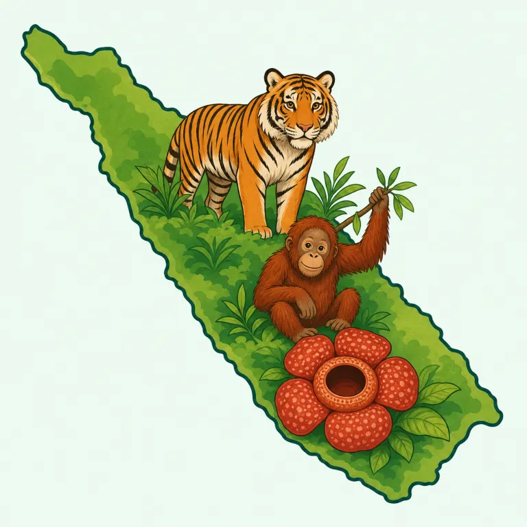 sumatran（スマトラの・形容詞）の覚え方イラスト — 地名＋-anで「〜の」を表す形容詞の型として覚えると定着しやすい語です