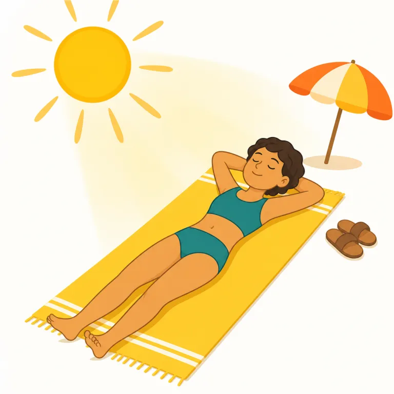 sunbathingの覚え方イラスト