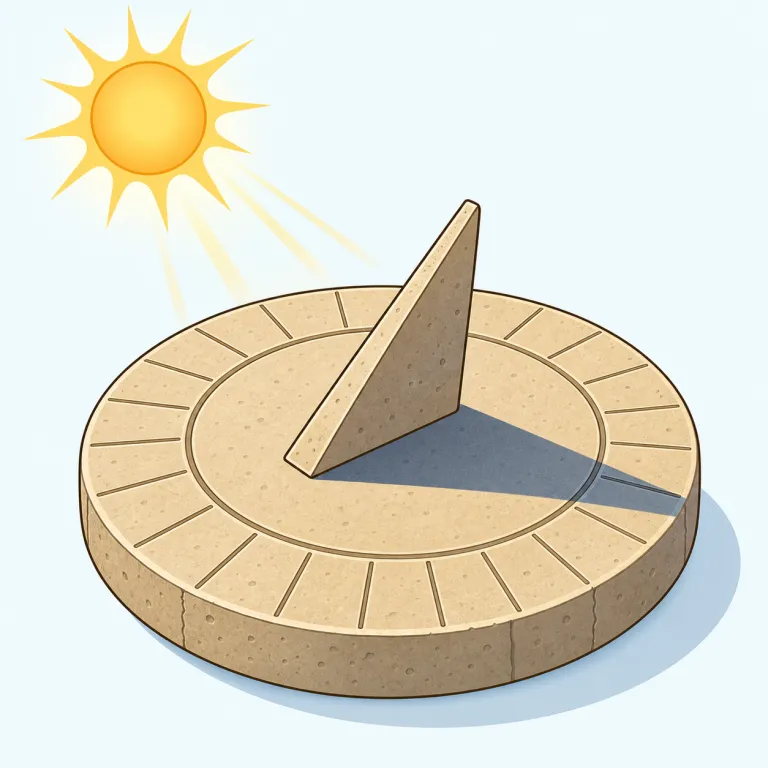 sundial（日時計・名詞）の覚え方イラスト — この項目では sundial を、太陽光と影で時刻を読む装置そのものとして覚えます