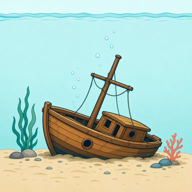 sunk（沈んだ・形容詞）の覚え方イラスト — sunk は sink（沈む）の過去分詞で、sink–sank–sunk と母音が変化する不規則活用