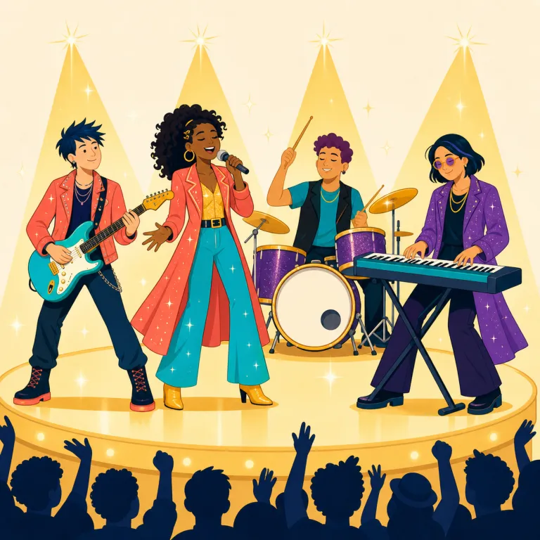 supergroup（有名メンバーで作られた音楽グループ・名詞）の覚え方イラスト — super は「すごい」、group は「グループ」と考えましょう