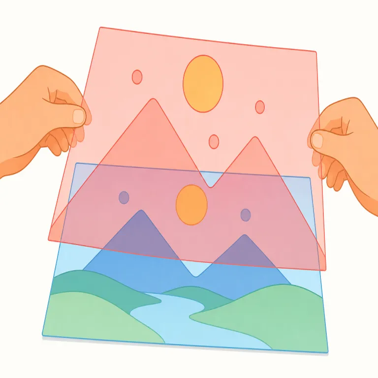 superimpose（重ね合わせる・動詞）の覚え方イラスト — super- は「上に」、impose は impose A on B の形で「AをBに載せる／課す」
