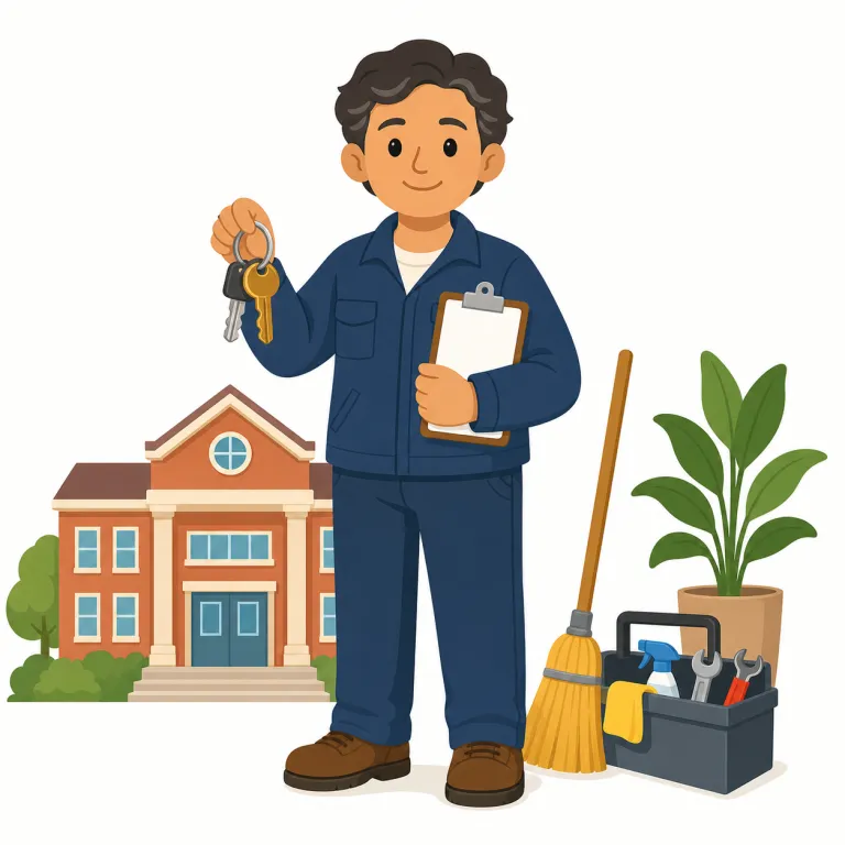 superintendent（監督・名詞）の覚え方イラスト — super- が付くので「上から全体を見る役」とつかむと覚えやすいです
