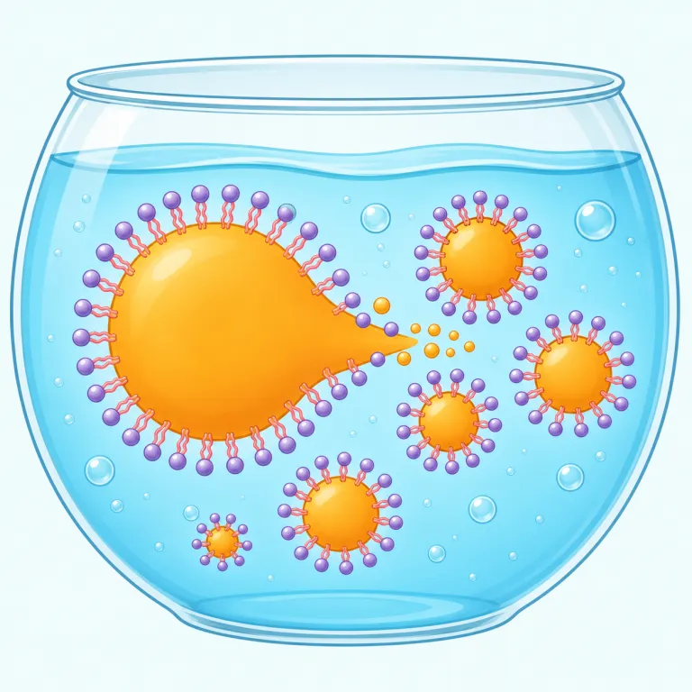 surfactant（界面活性剤・名詞）の覚え方イラスト — surface-active の製品名っぽい短縮形と見て、surface=表面を思い出すと、油と水の境目で働く物質だとつながります