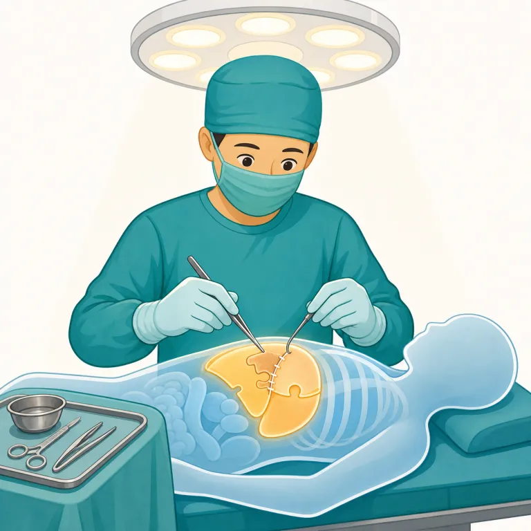 surgeon（外科医・名詞）の覚え方イラスト — まず surgery（外科・手術）を知っていると、surgeon は「その人」と結びつけやすいです