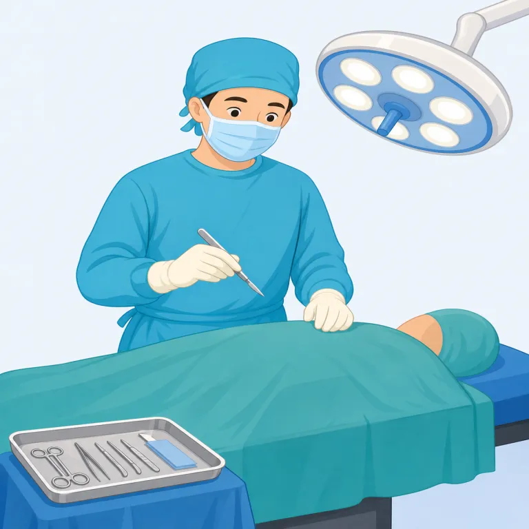 surgical（外科の、外科的な・形容詞）の覚え方イラスト — surgery（手術）と surgeon（外科医）を知っていれば、その仲間の形容詞だと覚えると定着しやすいです