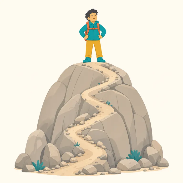 surmounted（乗り越えた、克服した・動詞）の覚え方イラスト — mount が「登る」、mountain が「山」と分かれば、surmount は「上まで登って越える」感覚で覚えやすいです