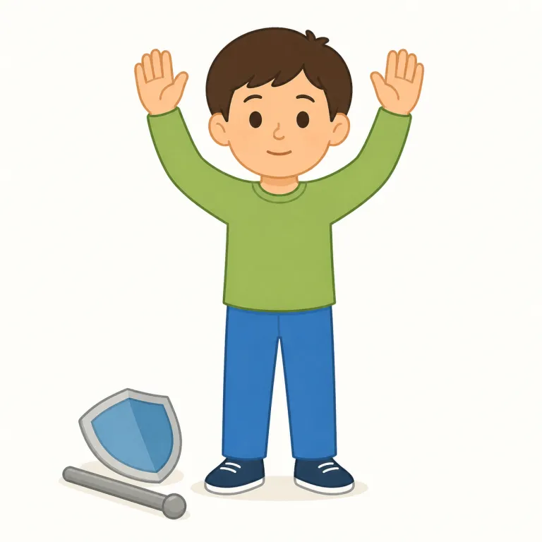 surrender（降伏する・動詞）の覚え方イラスト — surrender は、戦いや対立で抵抗をやめ、相手の支配や条件を受け入れる動詞です