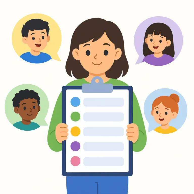 survey（調査、アンケート・名詞）の覚え方イラスト — survey はまず「全体を見て状態をつかむ」動詞として覚えると整理しやすい