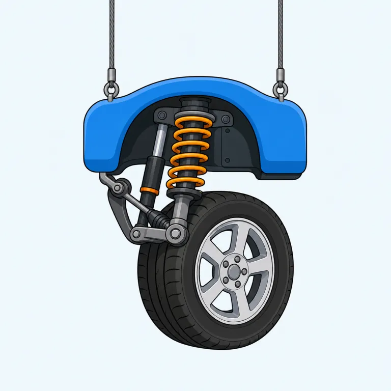 suspension（サスペンション / 停止 / 吊り下げ・名詞）の覚え方イラスト — suspend を知っていれば、その名詞形が suspension だと押さえると覚えやすい