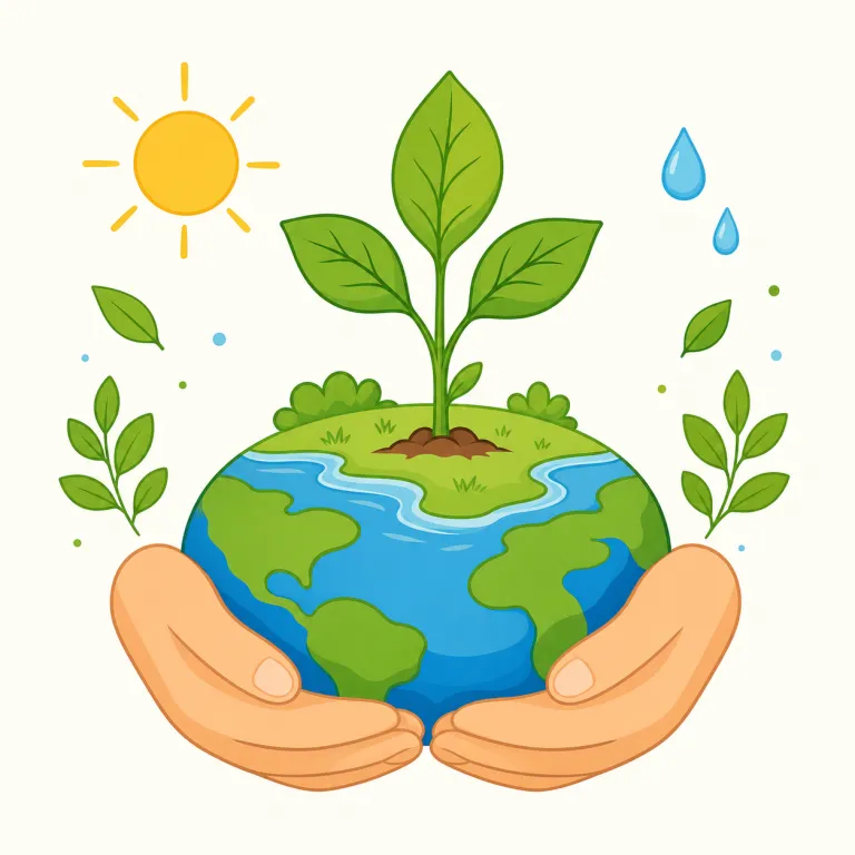 sustainable（持続可能な・形容詞）の覚え方イラスト — このエントリの sustainable は、単に「維持できる」という基本義ではなく、環境や資源に負荷をかけず長期的に続けられるという意味です