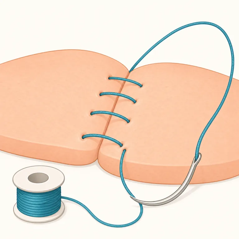 suture（縫合糸・名詞）の覚え方イラスト — suture は医療場面で "stitch（縫い目・縫合糸）" と結びつけて覚えると残りやすい語です