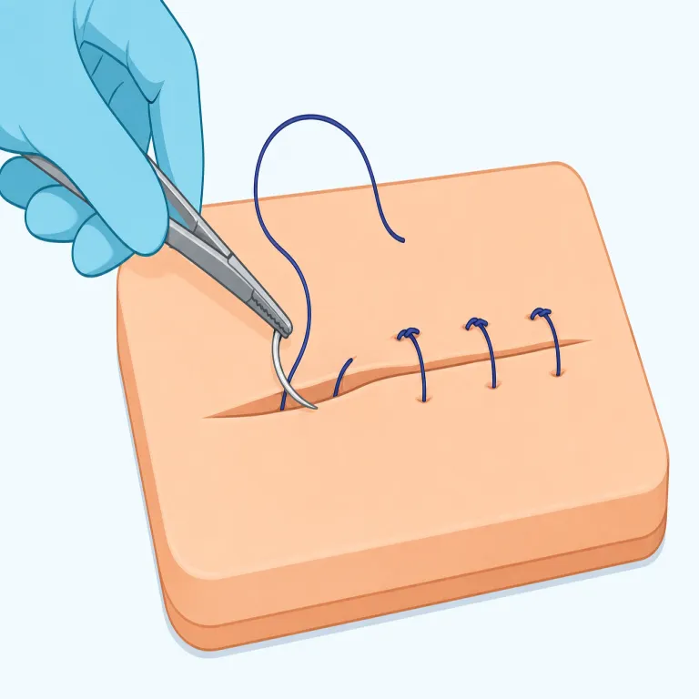 suturing（縫合・名詞）の覚え方イラスト — まず核は suture「縫合」