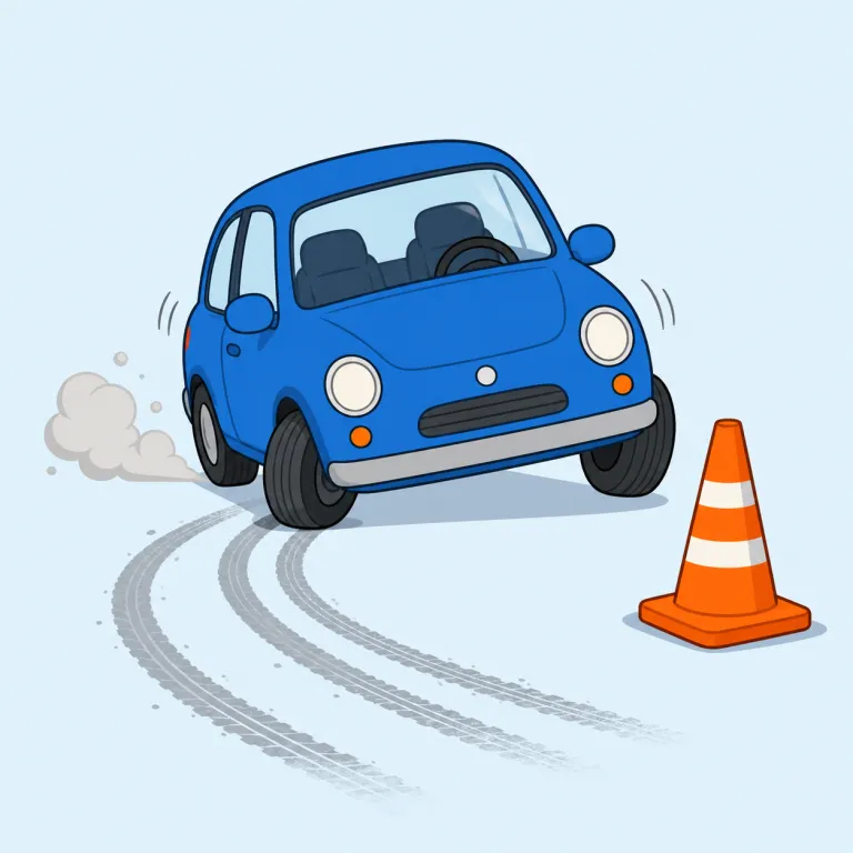 swerve（逸れる・動詞）の覚え方イラスト — swerve は車や自転車が危険をよけて「急に横へそれる」ときの語