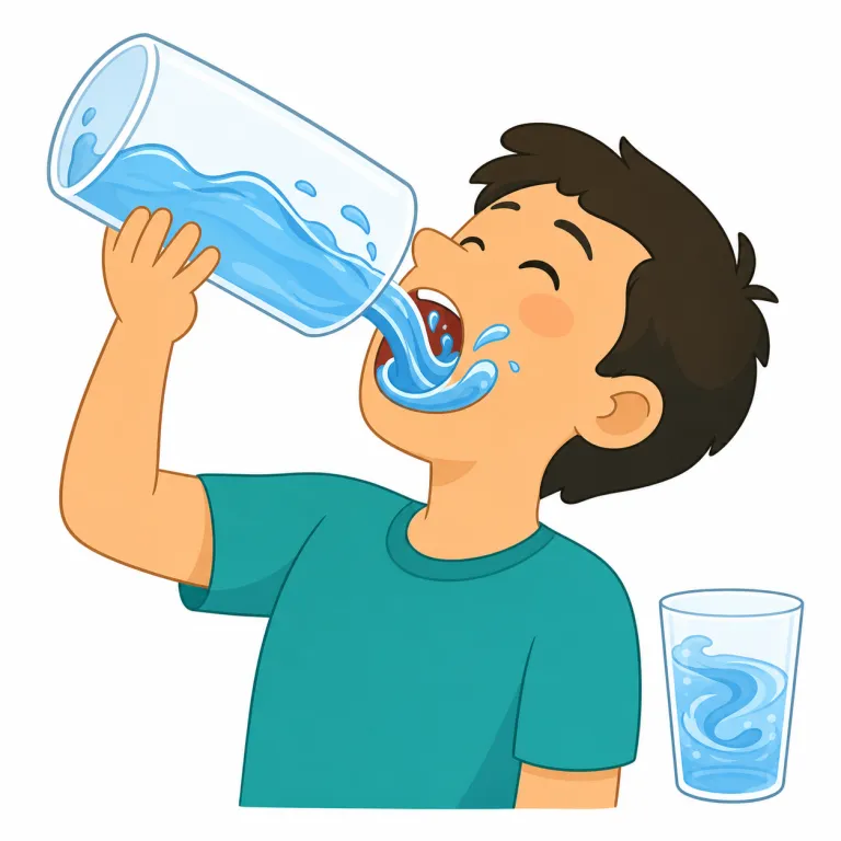 swilling（がぶ飲みすること／すすぐ・動詞）の覚え方イラスト — swill は sip（少しずつ飲む）の反対側に置くと覚えやすい語