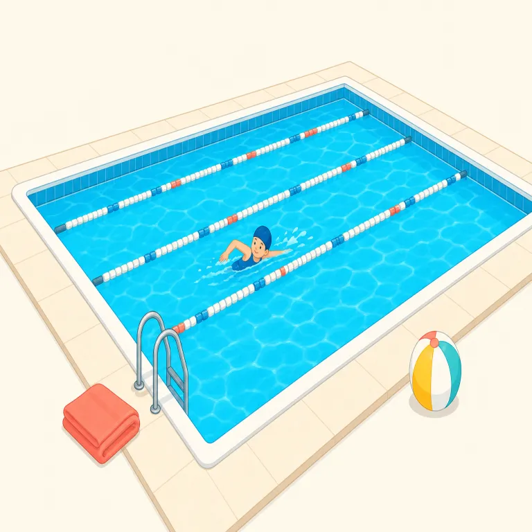 swimming pool（プール・名詞）の覚え方イラスト — swimming pool は、まず swimming と pool に分けて『泳ぐための pool』とそのまま組み立てて覚えるのが最短です