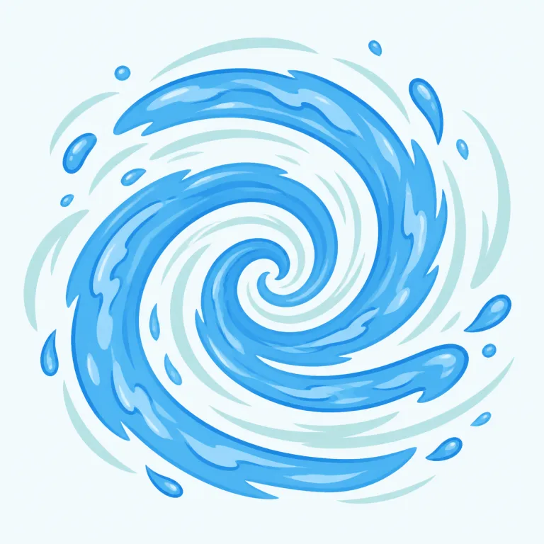 swirl（渦巻く・動詞）の覚え方イラスト — swirl は「中身が流れに乗って、くるくる巻き込まれる」と考えると使いやすい動詞です