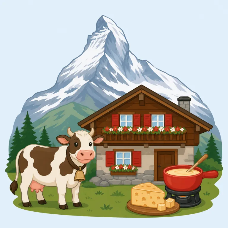swiss（スイスの・形容詞）の覚え方イラスト — 国名が **Switzerland** なのに、形容詞はそのまま *Switzerland* にならず **Swiss** になる、このズレをまず強く意識すると覚えやすい語です
