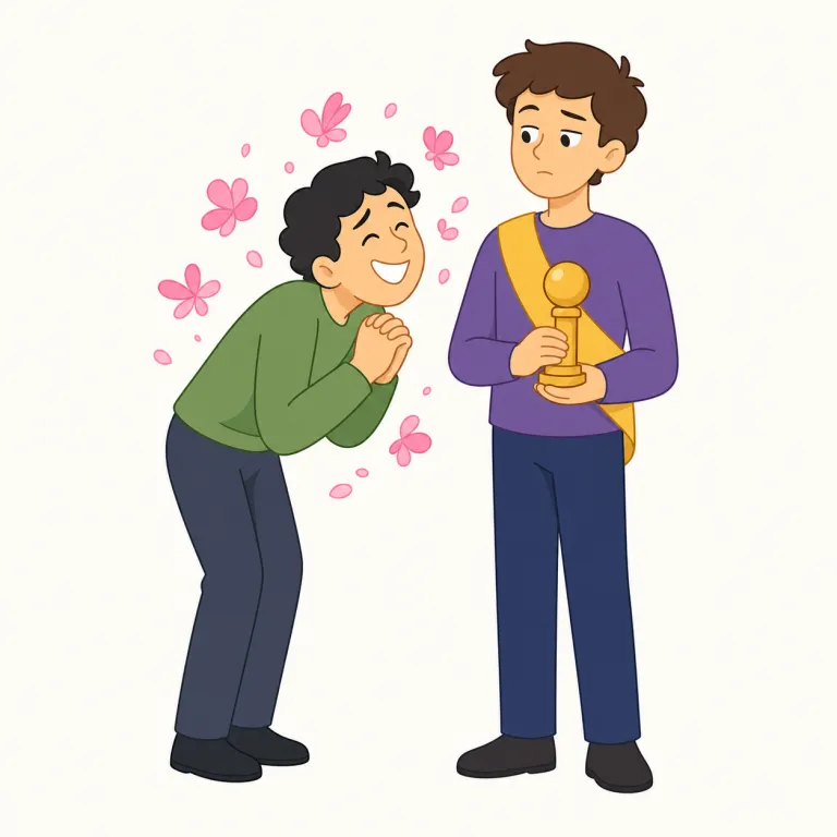 sycophantic（おべっかな・形容詞）の覚え方イラスト — まず名詞 sycophant「おべっか使い」をセットで覚えると定着しやすいです