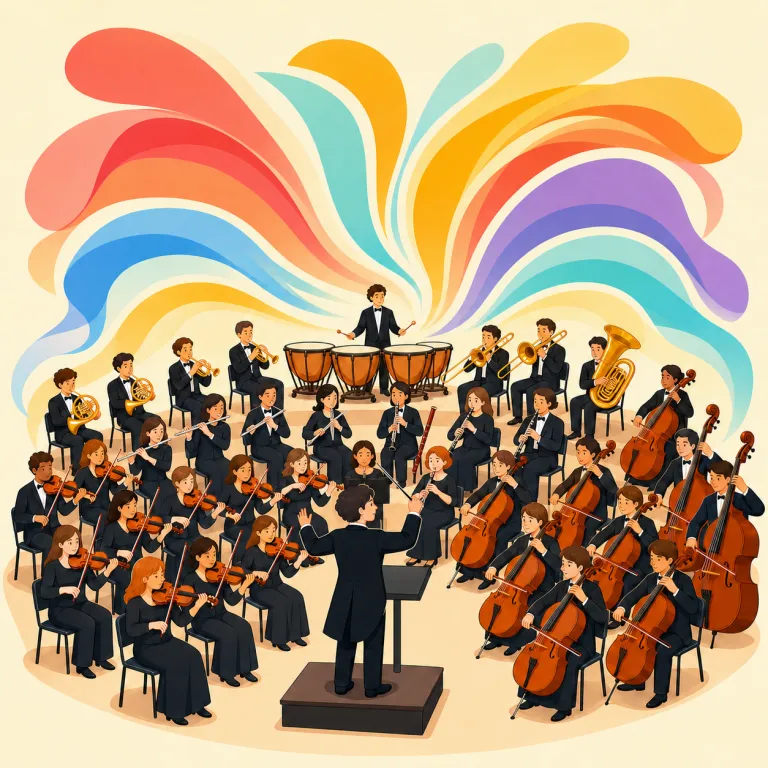 symphonic（交響曲の、交響楽的な・形容詞）の覚え方イラスト — まずsymphony（交響曲）を知っていれば、symphon- + -icで「交響曲っぽい」「交響楽の」という形容詞だと取りやすい