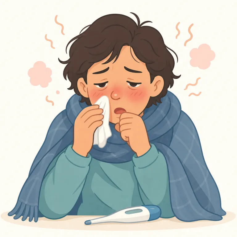 symptomatic（症状のある・形容詞）の覚え方イラスト — symptom「症状」を知っていれば、symptomatic はまず「症状が表に出ている」と押さえると覚えやすいです