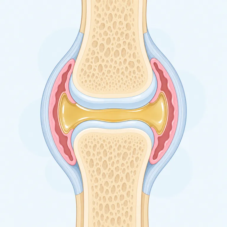 synovial（滑液の・形容詞）の覚え方イラスト — synovial は synovia「関節液」に形容詞語尾 -al が付いた語と考えると覚えやすいです