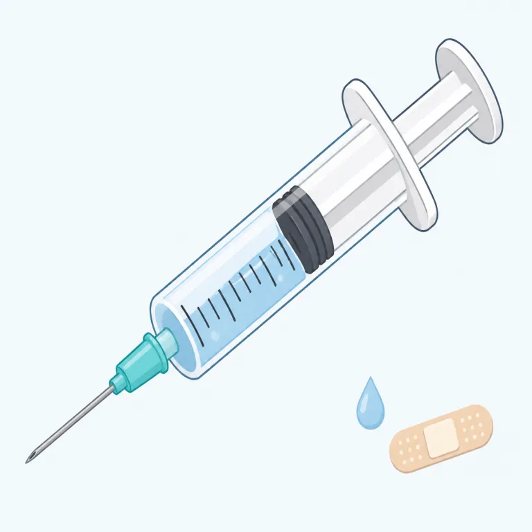 syringe（注射器・名詞）の覚え方イラスト — syringe は injection / inject と結びつけると覚えやすい語です