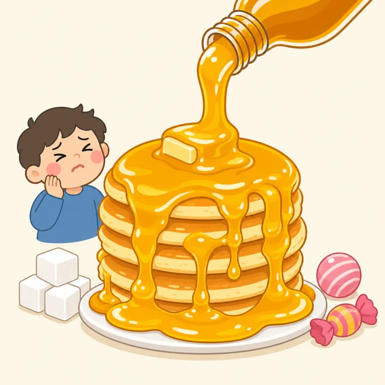 syrupy（シロップ状・形容詞）の覚え方イラスト — syrupy は名詞 syrup「シロップ」から素直に考えると覚えやすい形容詞です