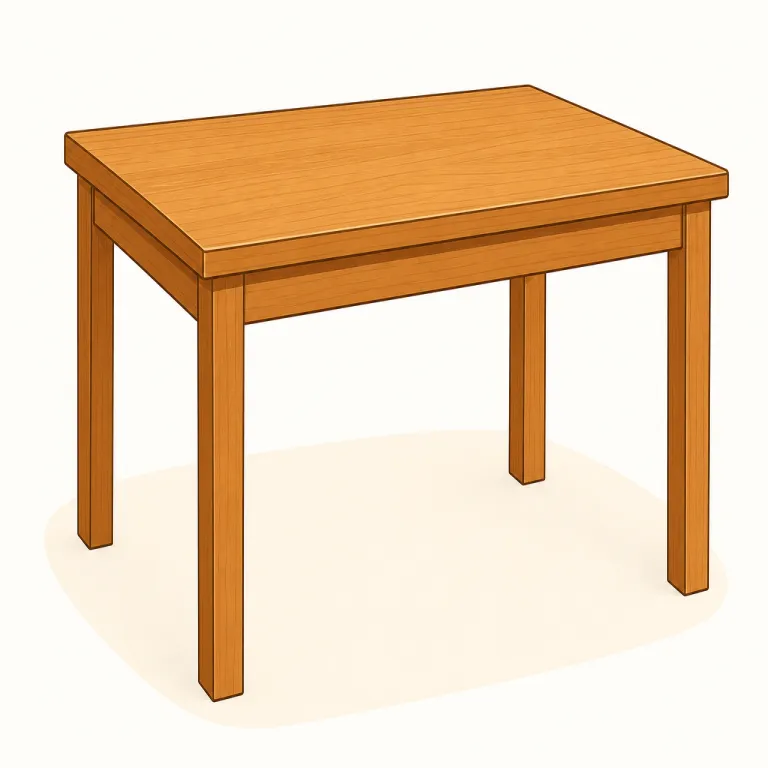 table（テーブル・名詞）の覚え方イラスト — table は家具としての「テーブル」、特に食事をするための食卓を指す基本語です