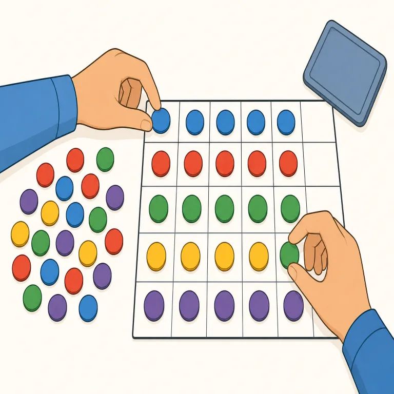 tabulating（集計する・動詞）の覚え方イラスト — このエントリの tabulating は、データを表の形に並べる基本義ではなく、数や結果を数えてまとめる「集計する」の意味