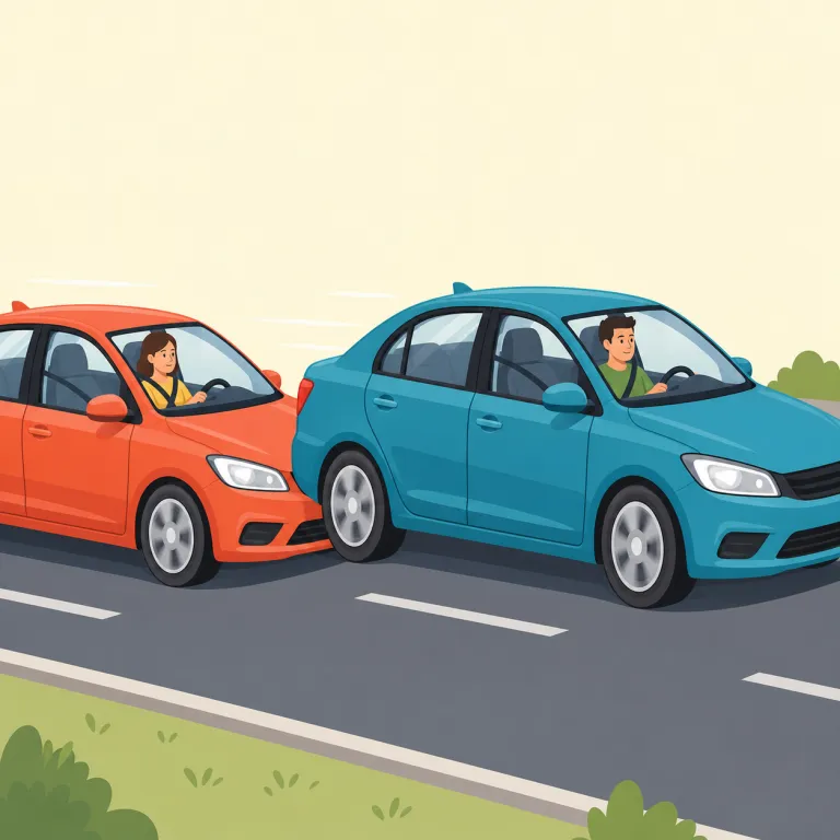 tailgate（車間を詰める・動詞）の覚え方イラスト — tail「後ろ」と gate「扉」を合わせた語で、前の車の後部扉に触れそうなほど接近する場面を思い浮かべると覚えやすいでしょう