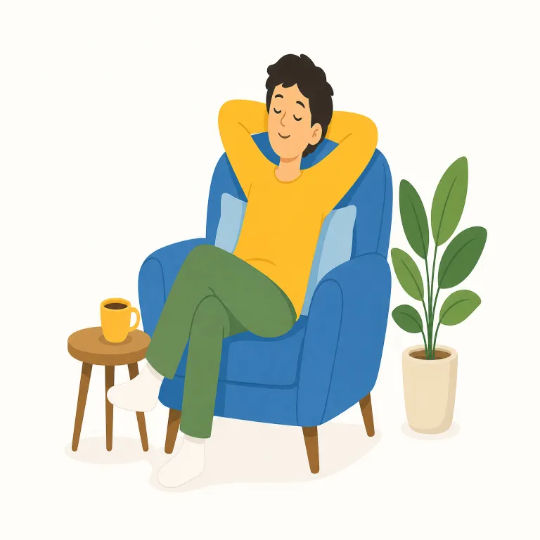 take a rest（休憩する・イディオム）の覚え方イラスト — "take＋名詞" は英語で行為をひとまとまりで表す形が多く、take a walk, take a look と同じ並びで覚えると定着しやすい表現です